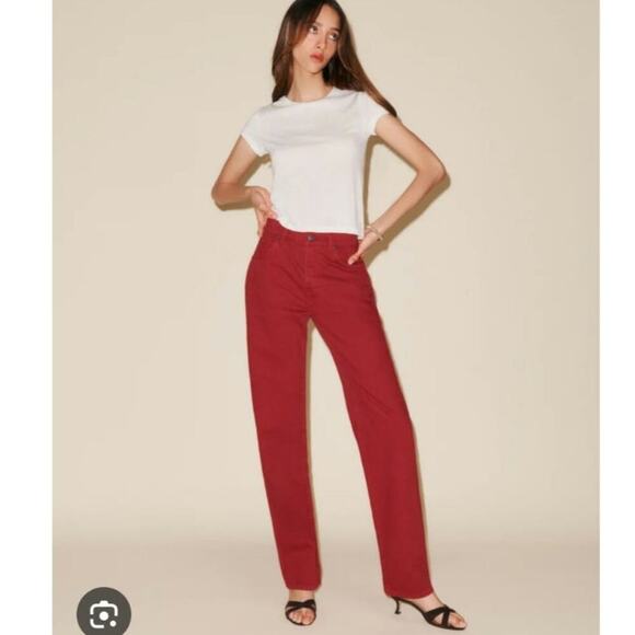 Reformation Denim - Reformation The Magnolia Mid Rise Bow Jeans Red Size 28